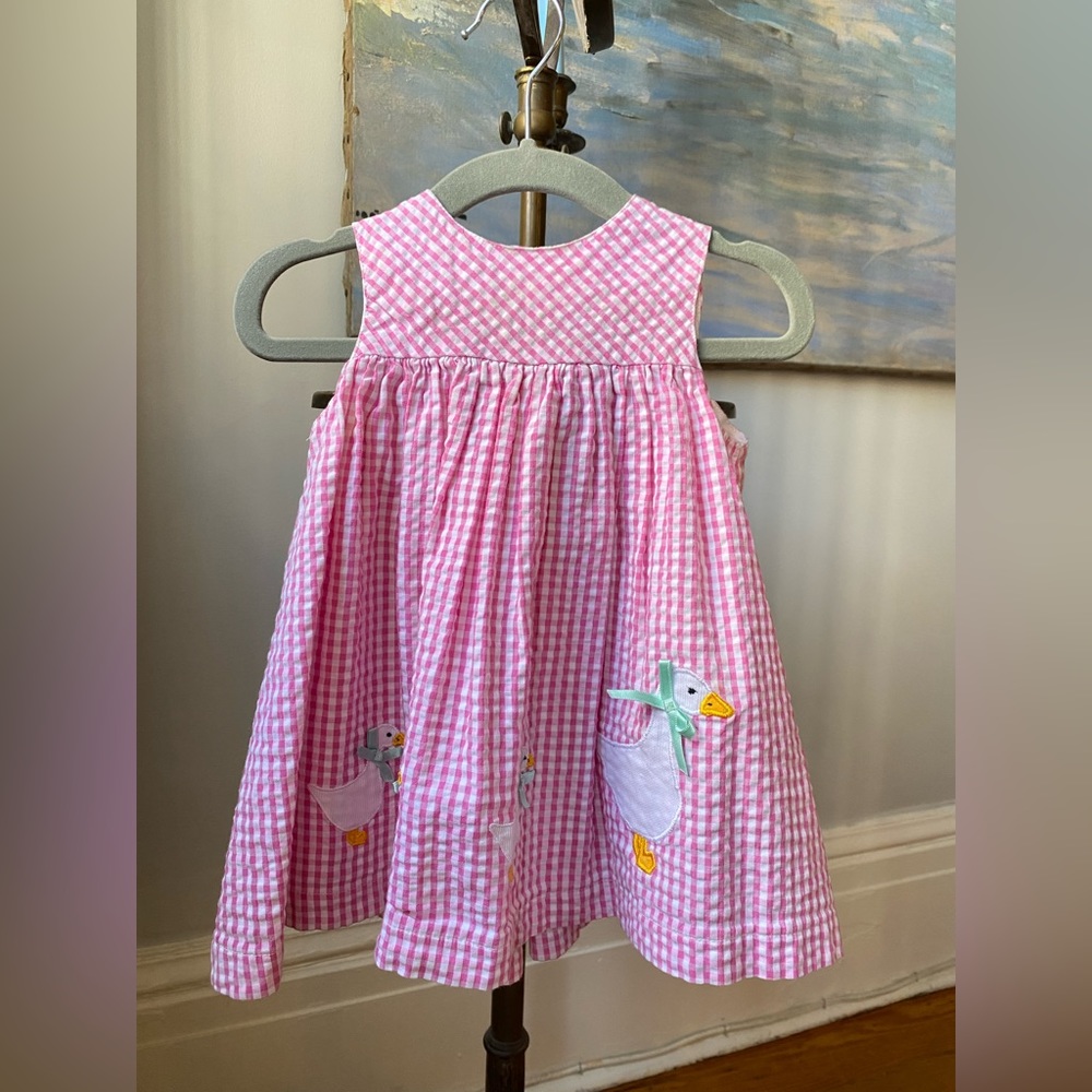 VGUC Trotters London Jemima Seersucker Pinafore Dress, 6-12 months